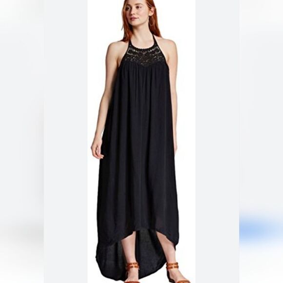 Massimo Women's black crochet halter flowy fairy whimsigoth maxi dress sz XL - Picture 1 of 12